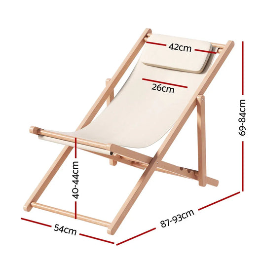 Gardeon Outdoor Deck Chair Wooden Sun Lounge Folding Beach Patio Furniture Beige - Mekamart Australia