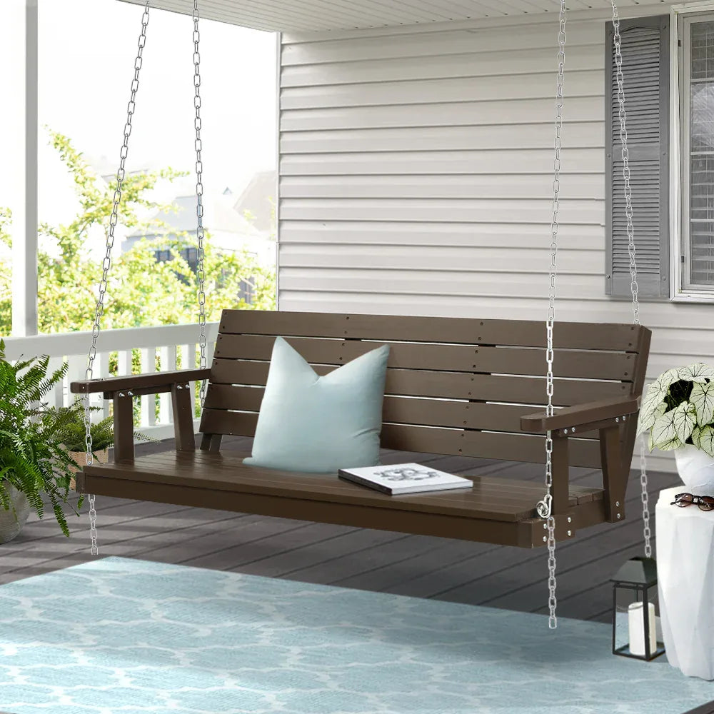 Gardeon Porch Swing Chair with Chain Outdoor Furniture 3 Seater Bench Wooden Brown - Mekamart Australia