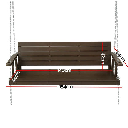 Gardeon Porch Swing Chair with Chain Outdoor Furniture 3 Seater Bench Wooden Brown - Mekamart Australia