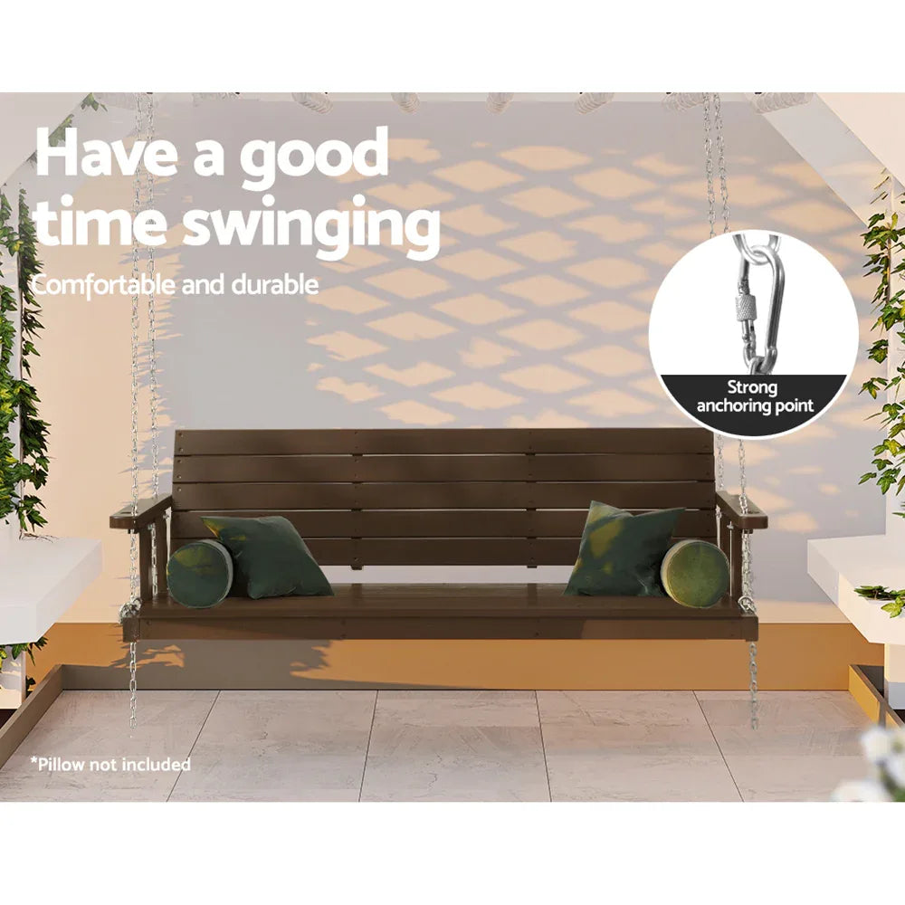 Gardeon Porch Swing Chair with Chain Outdoor Furniture 3 Seater Bench Wooden Brown - Mekamart Australia