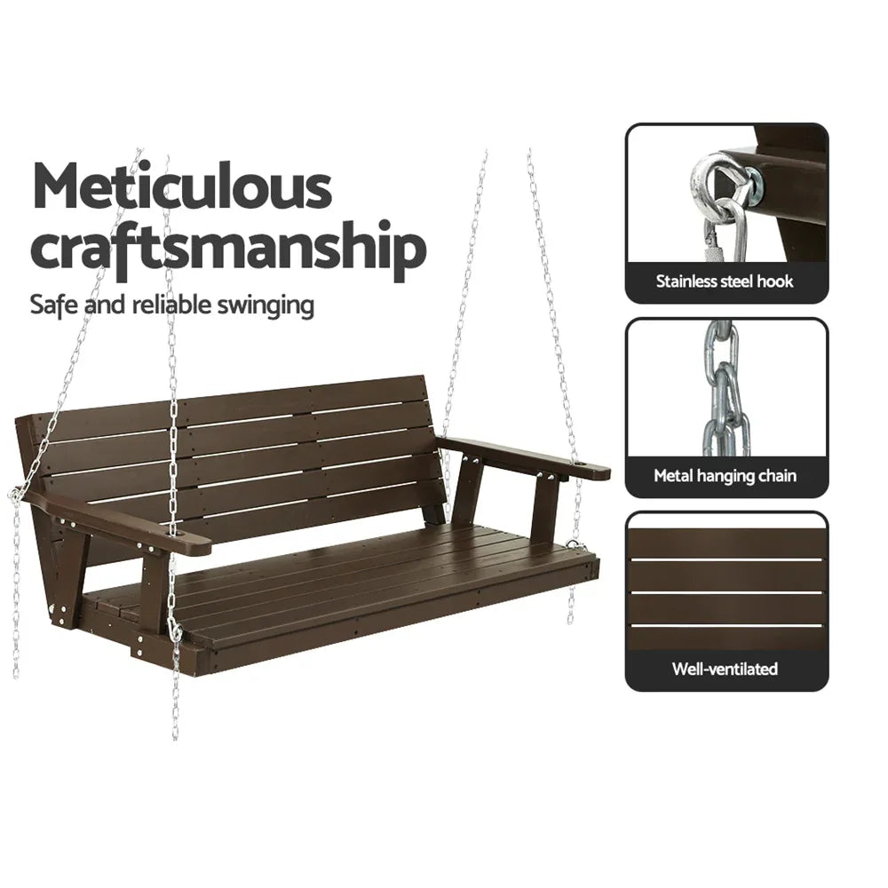 Gardeon Porch Swing Chair with Chain Outdoor Furniture 3 Seater Bench Wooden Brown - Mekamart Australia