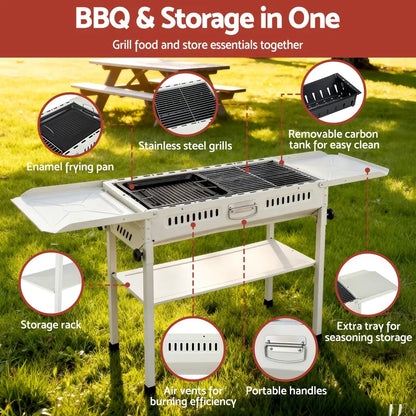 Grillz Portable BBQ Grill w/ Stainless Steel Racks & Pans for Outdoor