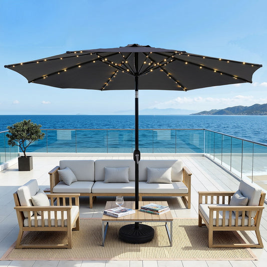 Instahut Outdoor Umbrella 2.9m Market Umbrella with String Light Tilt Charcoal Shade