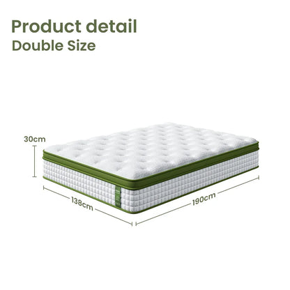 BedStory Double 30cm Hybrid Mattress Cooling Gel Memory Foam 5 Zone Pocket Spring Bed Temperature Regulating - Mekamart Australia