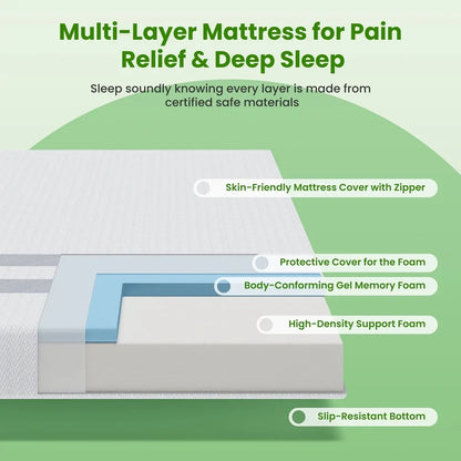 BedStory Double Memory Foam Mattress 25cm Cooling Gel Foam Mattress in a Box Medium Feel - Mekamart Australia