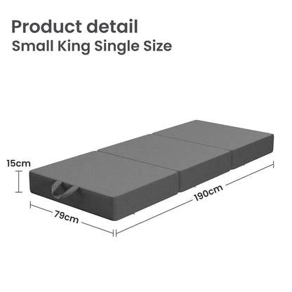 BedStory Folding Mattress Small King Single Trifold Mattress Firm Support Foam Washable Cover 15cm